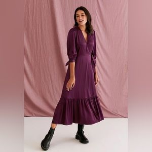 Marks & Spencer x Ghost: Satin V-Neck Wrap Midi Dress, US Size 14 (UK 18)